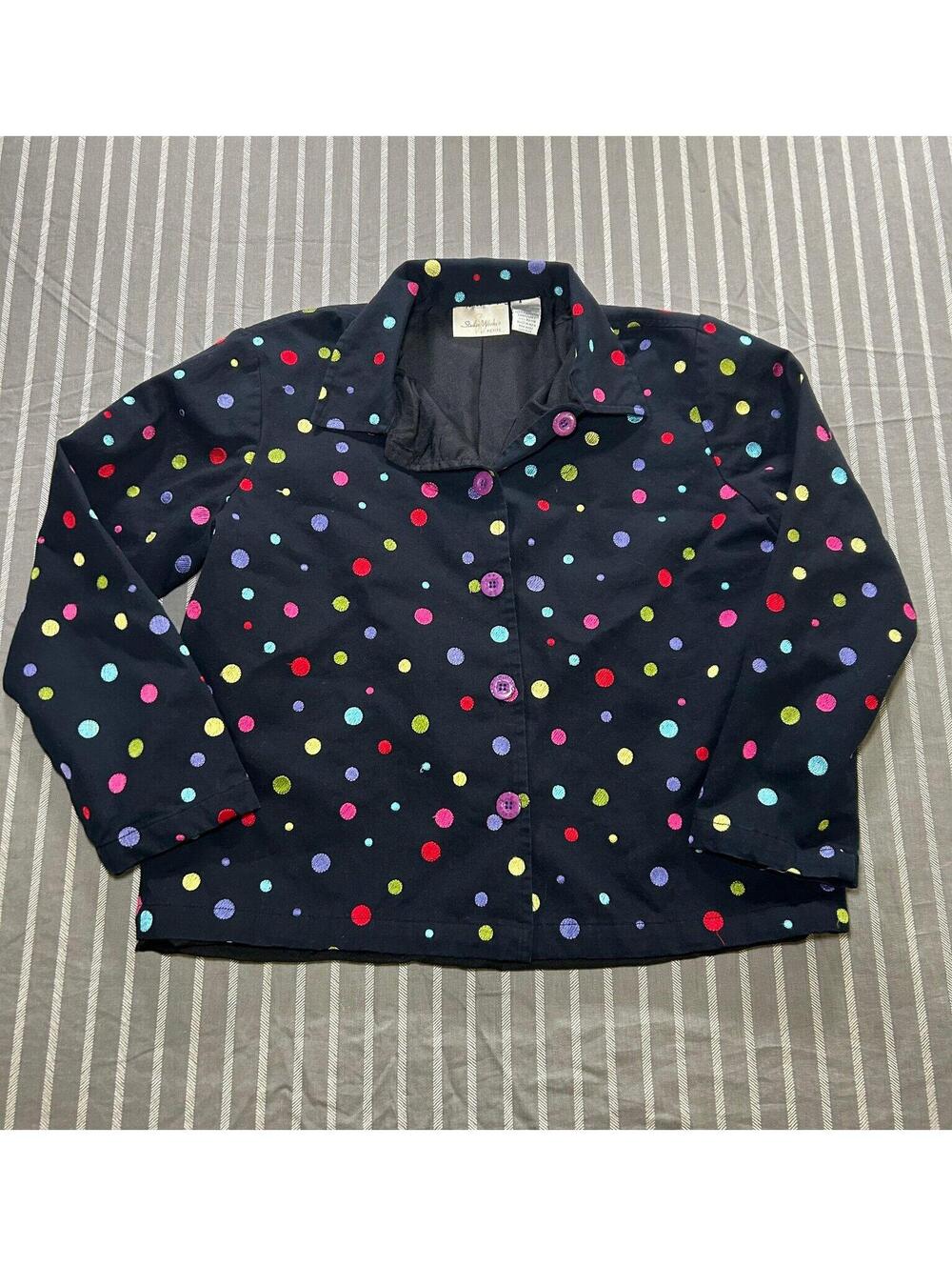 Vintage 1990s boxy black jacket with colorful polka dots Studio Works Size PM